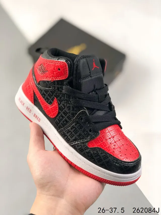 Tênis de basquete infantil Air Jordan 1 preto vermelho branco 8