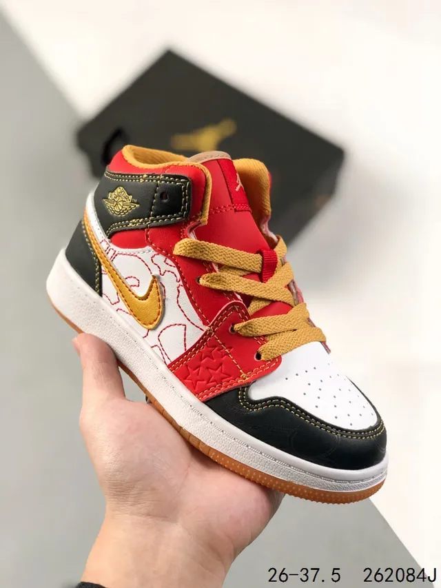 Tênis de basquete infantil Air Jordan 1 preto vermelho branco 9