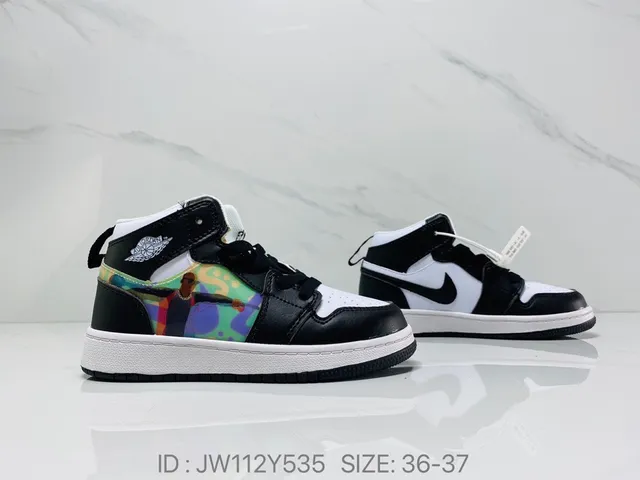 Tênis de basquete infantil Air Jordan 1 preto vermelho branco 24