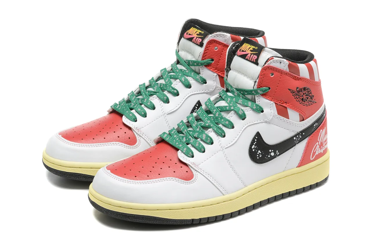 Air Jordan 1 High Feliz Navidad zapatillas de baloncesto blanco rojo verde 2