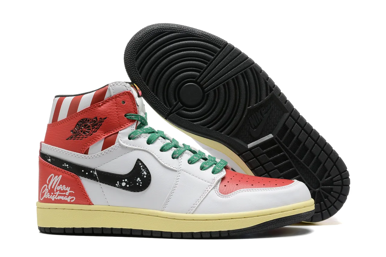 Air Jordan 1 High Feliz Navidad zapatillas de baloncesto blanco rojo verde 3