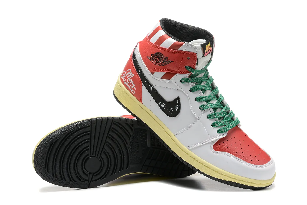 Air Jordan 1 High Feliz Navidad zapatillas de baloncesto blanco rojo verde 4