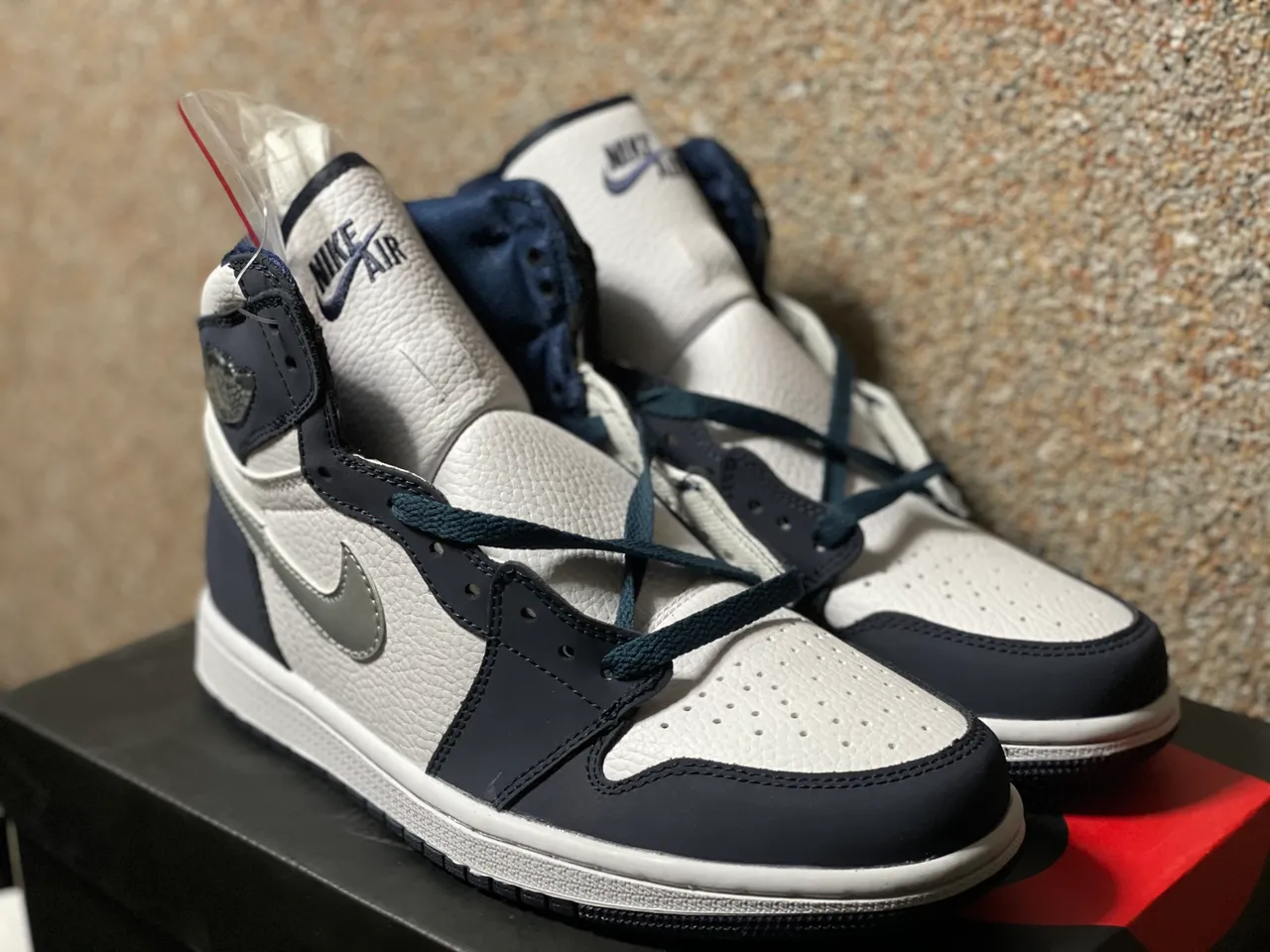 Air Jordan 1 عالي أبيض بحري فضي أحذية كرة السلة 5