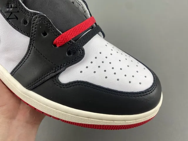 Air Jordan 1 Rojo Negro High-Top Con Paneles De Cuero Zapatos De Baloncesto 3