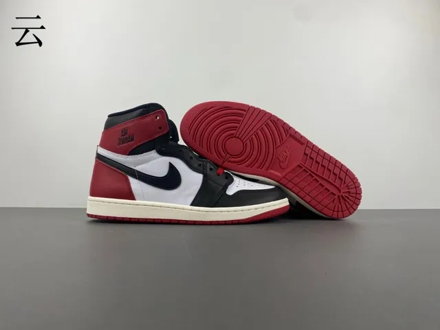 Air Jordan 1 Rojo Negro High-Top Con Paneles De Cuero Zapatos De Baloncesto 18