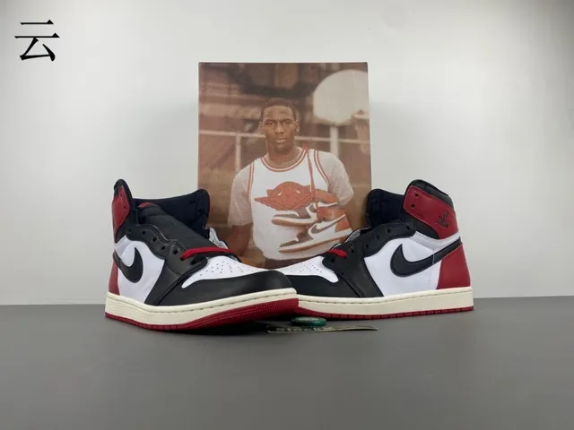 Air Jordan 1 Rojo Negro High-Top Con Paneles De Cuero Zapatos De Baloncesto 20