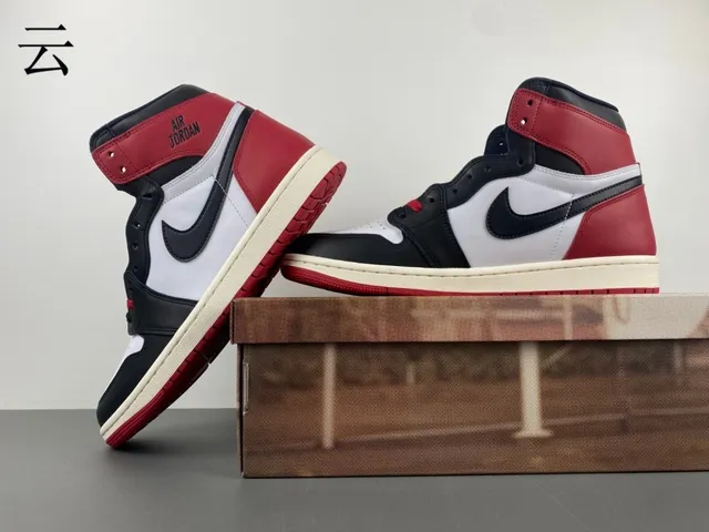 Air Jordan 1 Rojo Negro High-Top Con Paneles De Cuero Zapatos De Baloncesto 21