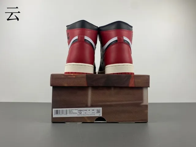 Air Jordan 1 Rojo Negro High-Top Con Paneles De Cuero Zapatos De Baloncesto 24