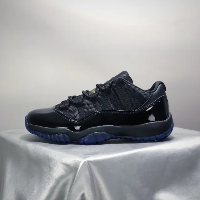 Air Jordan 11 Black Patent Leather Blue Sole Basketball Shoes 3