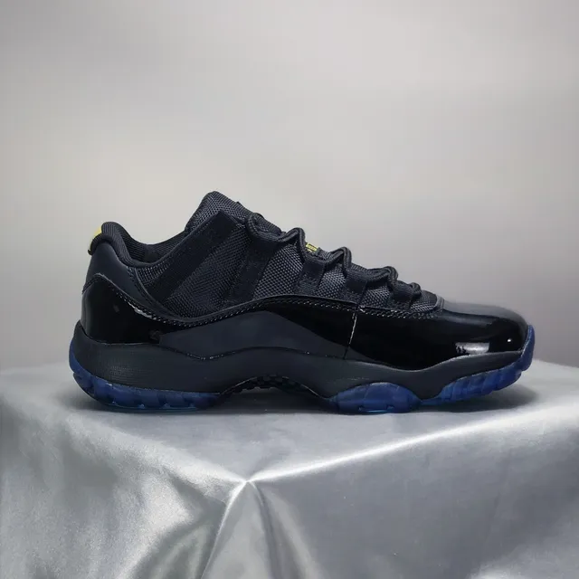 Air Jordan 11 Black Patent Leather Blue Sole Basketball Shoes 5