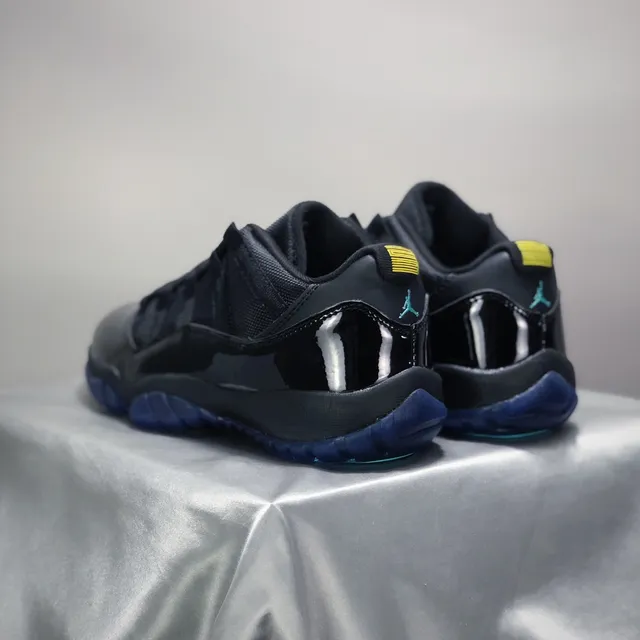 Air Jordan 11 Black Patent Leather Blue Sole Basketball Shoes 6