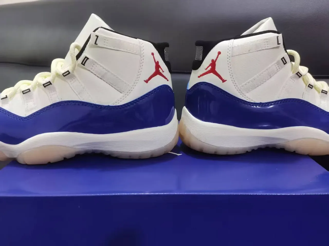 Air Jordan 11 White Royal Blue Patent Leather Basketball Shoes 2