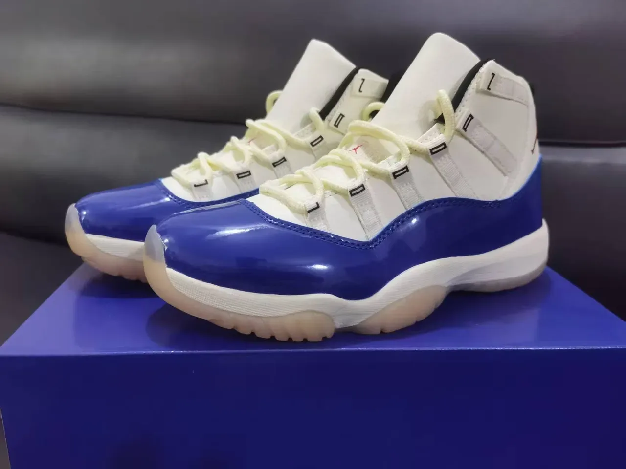 Air Jordan 11 White Royal Blue Patent Leather Basketball Shoes 3