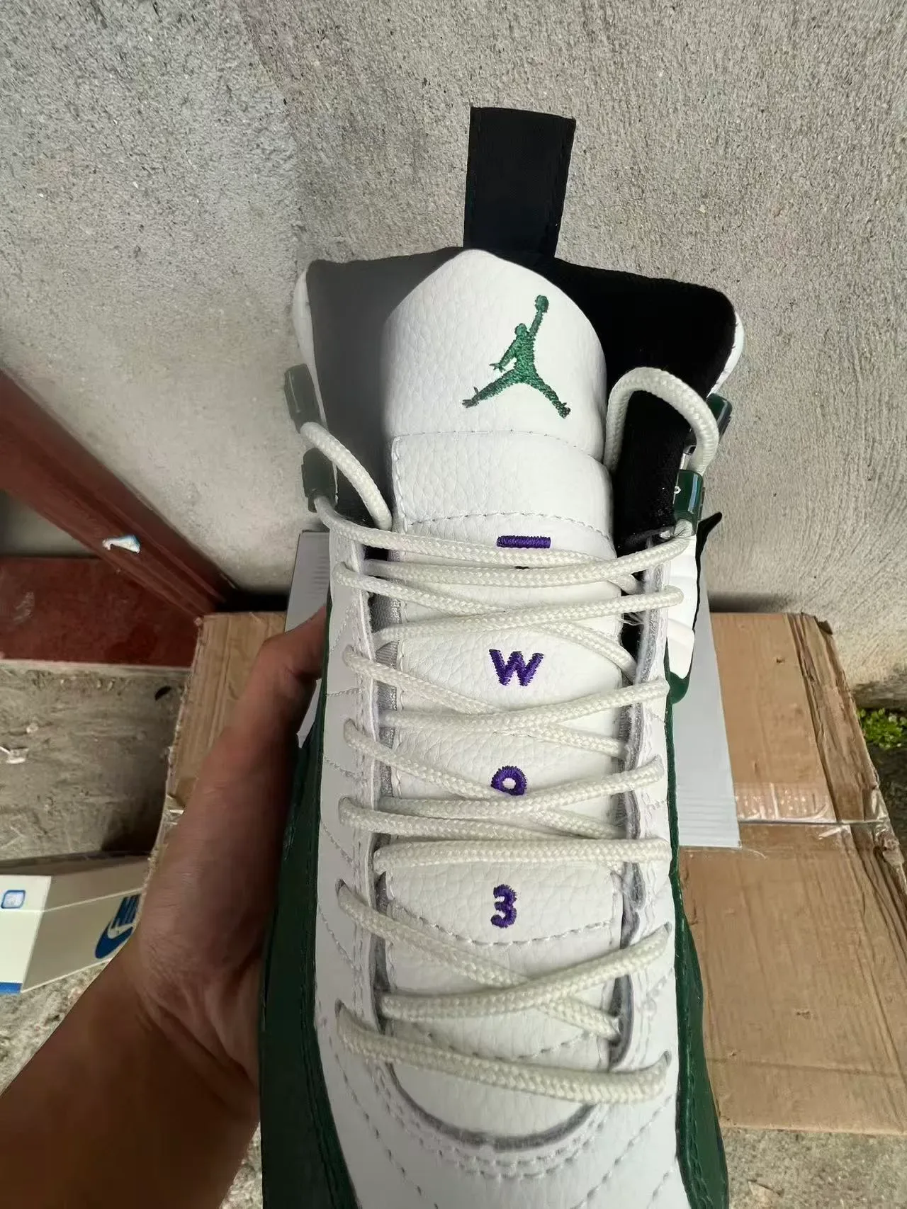 Air Jordan 12 White and Green Quilted Leather Basketball Shoes 4