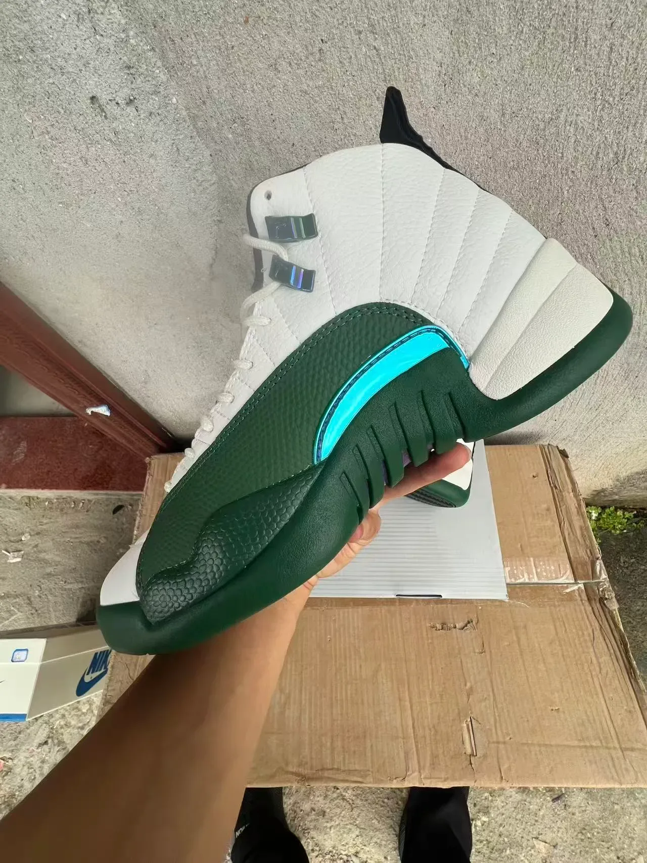 Air Jordan 12 White and Green Quilted Leather Basketball Shoes 5