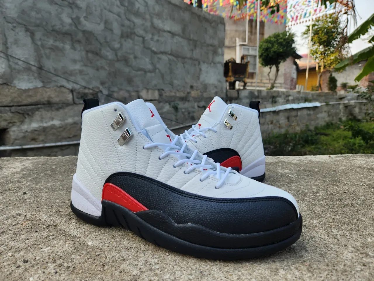 Air Jordan 12 White Black Red Basketball Shoes 3