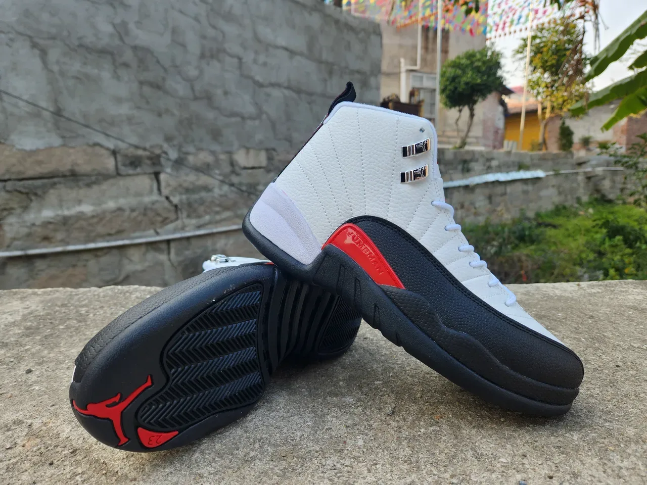 Air Jordan 12 White Black Red Basketball Shoes 4