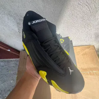 Air Jordan 14 Negro Amarillo Plata Zapatos de Baloncesto