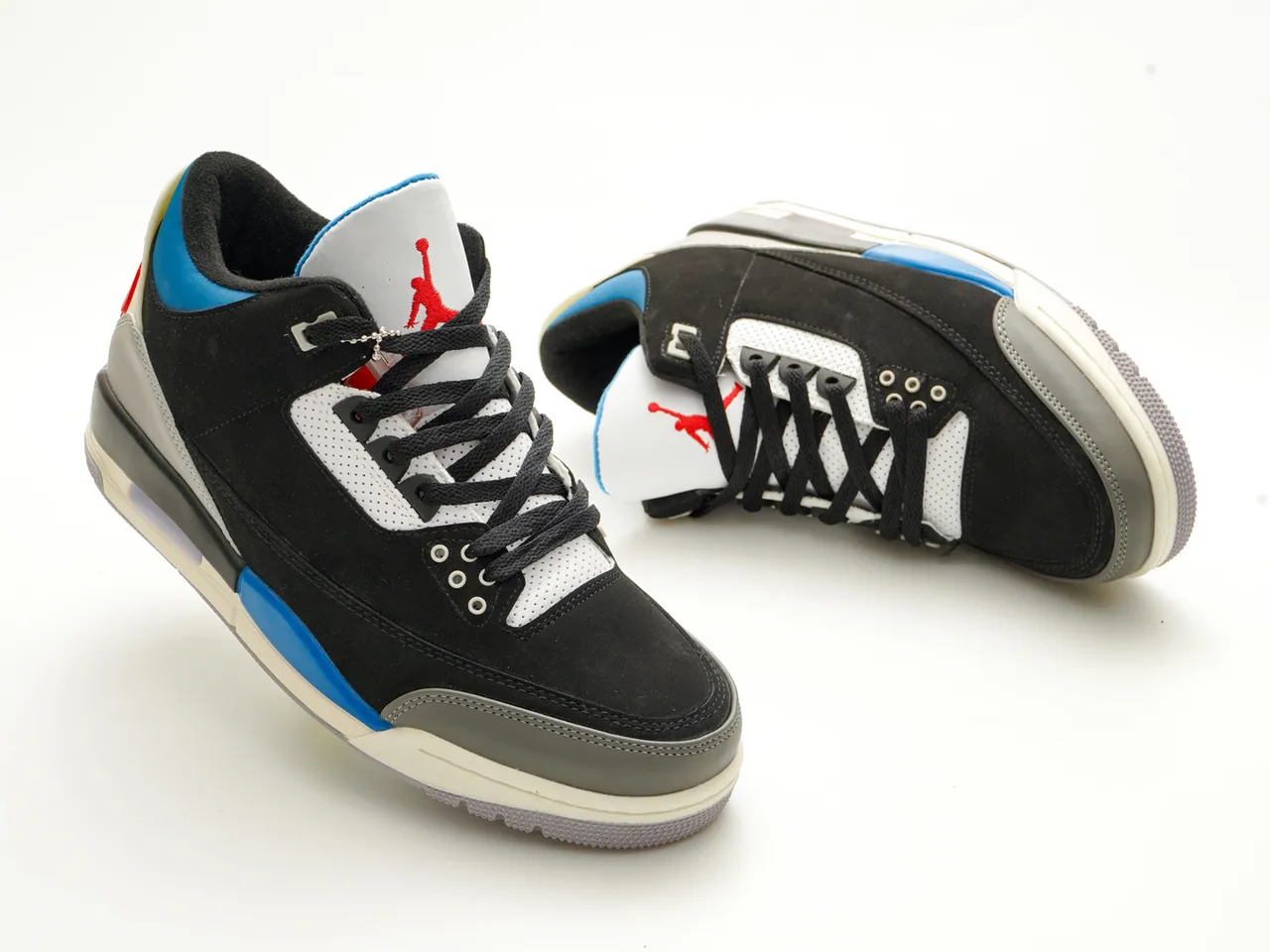 Air Jordan 3 Chaussures de Basketball Noir Bleu Rouge Inspirées du Ciment 2