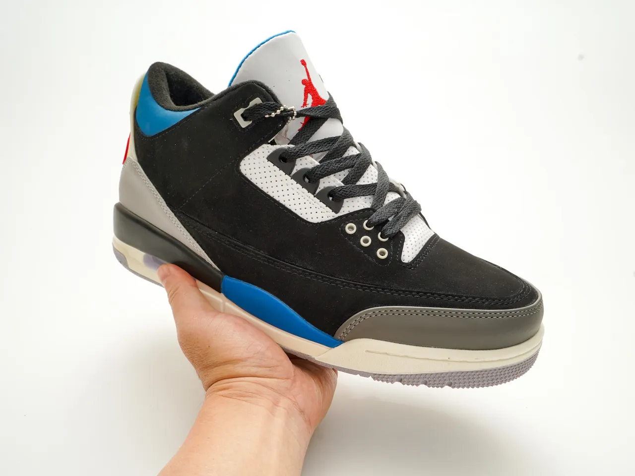 Air Jordan 3 Chaussures de Basketball Noir Bleu Rouge Inspirées du Ciment 6