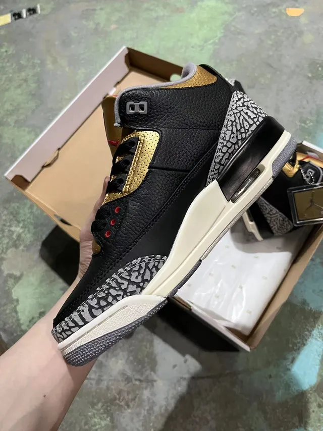Air Jordan 3 Black Gold Elephant Print Basketball Shoes 3