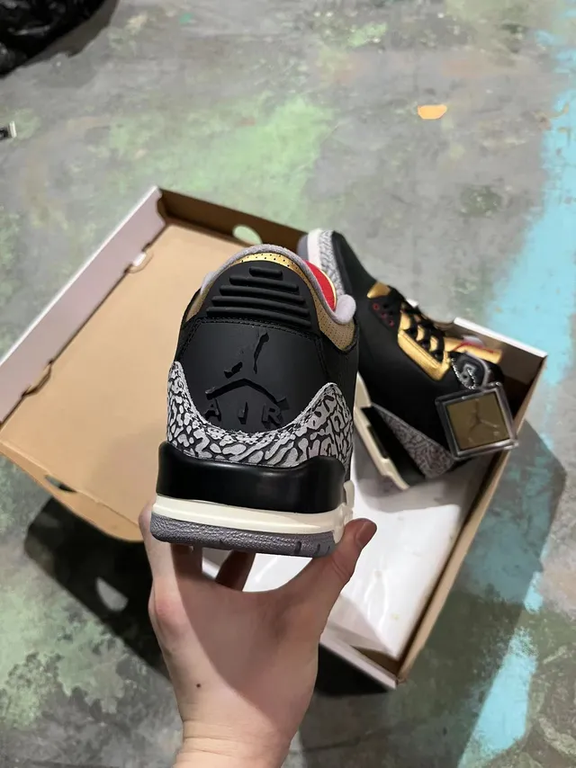 Air Jordan 3 Black Gold Elephant Print Basketball Shoes 5