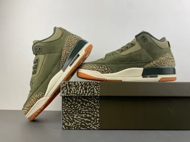 Air Jordan 3 橄榄绿麂皮大象纹篮球鞋 14