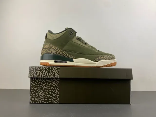 Air Jordan 3 橄榄绿麂皮大象纹篮球鞋 15