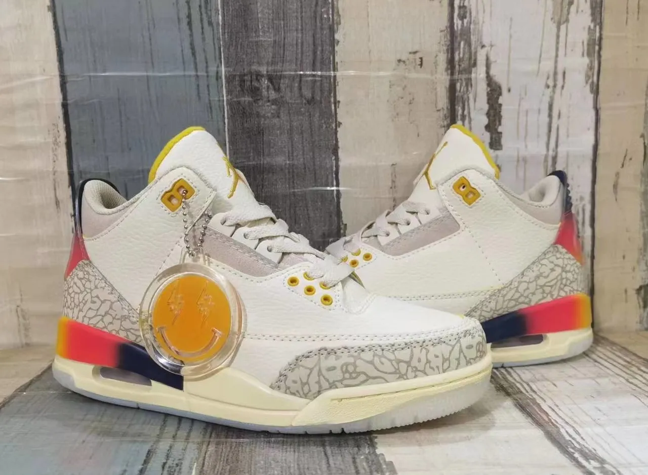 Air Jordan 3 সাদা ধূসর হাই-টপ এলিফ্যান্ট প্রিন্ট বাস্কেটবল জুতো 2