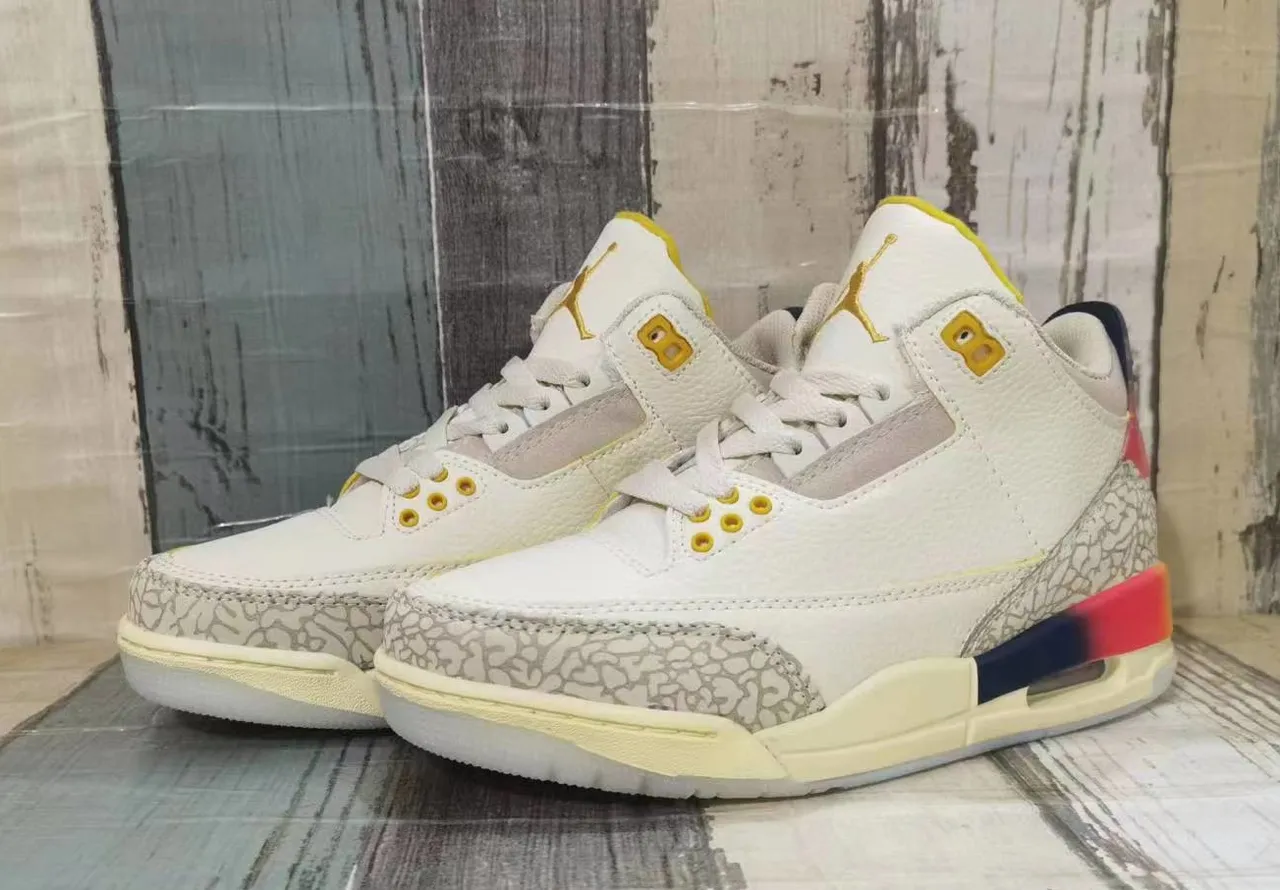 Air Jordan 3 সাদা ধূসর হাই-টপ এলিফ্যান্ট প্রিন্ট বাস্কেটবল জুতো 5