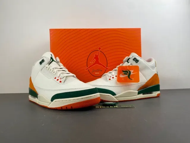 Air Jordan 3 Branco Laranja Verde Sapatos de Basquete 13