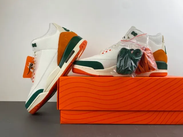 Air Jordan 3 Branco Laranja Verde Sapatos de Basquete 14