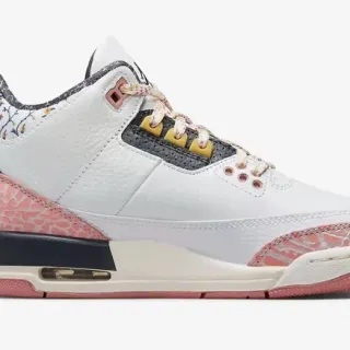 Tênis de basquete Air Jordan 3 branco e rosa Elephant com colarinho floral