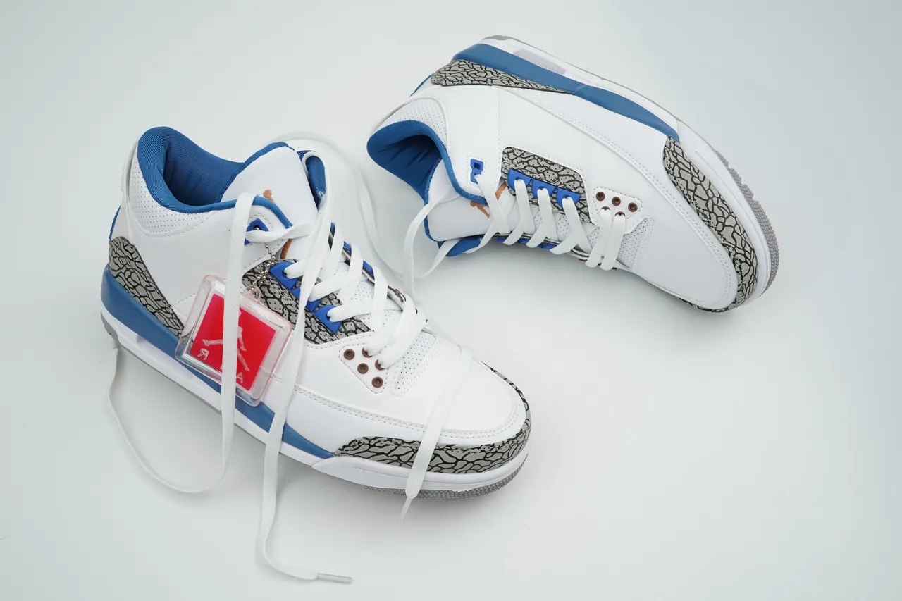 Zapatillas de baloncesto Air Jordan 3 blanco y azul real con estampado de elefante 2