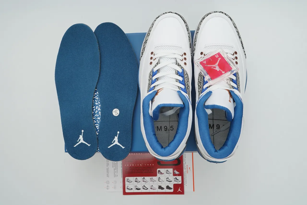 Zapatillas de baloncesto Air Jordan 3 blanco y azul real con estampado de elefante 3