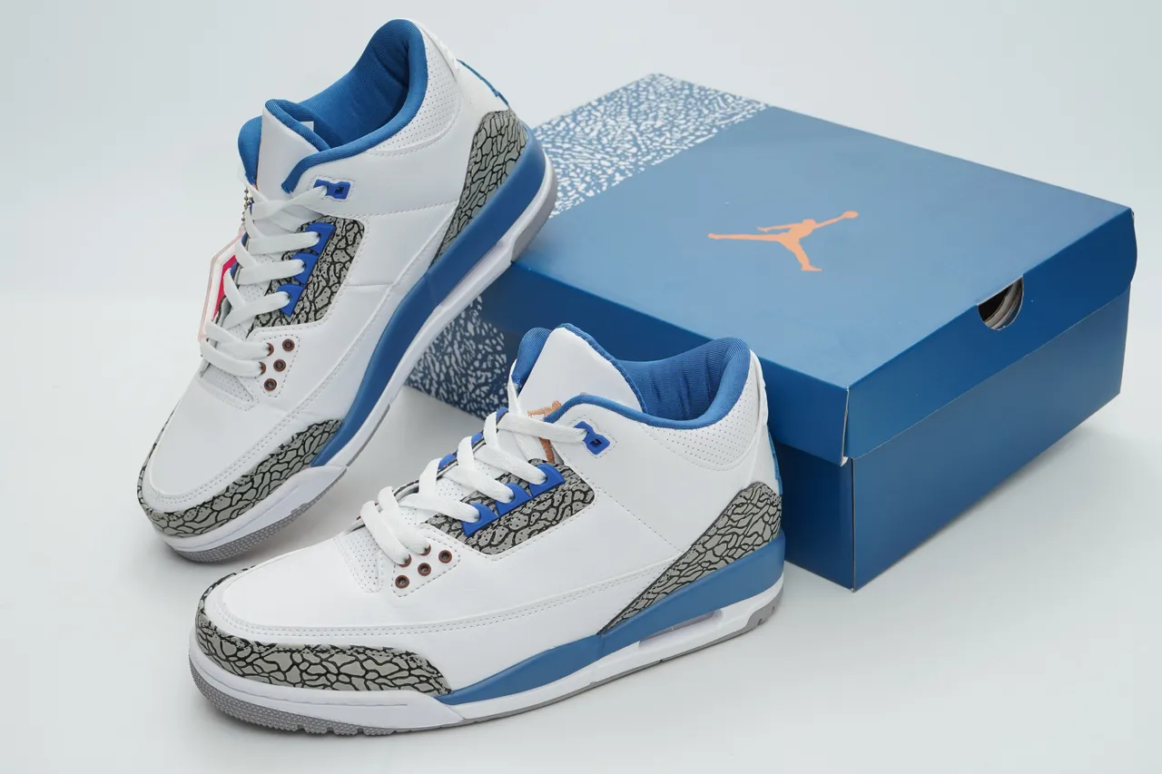 Zapatillas de baloncesto Air Jordan 3 blanco y azul real con estampado de elefante 5