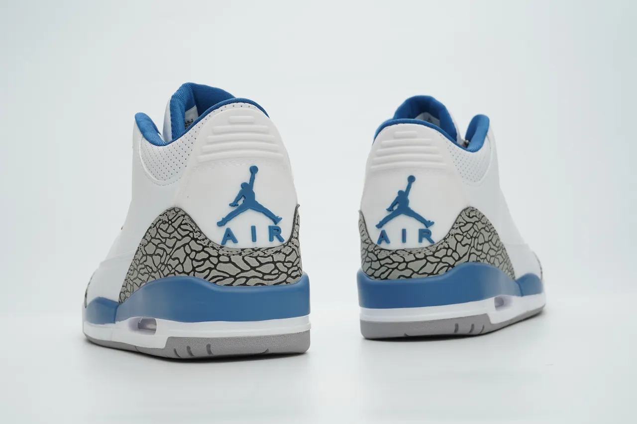 Zapatillas de baloncesto Air Jordan 3 blanco y azul real con estampado de elefante 8