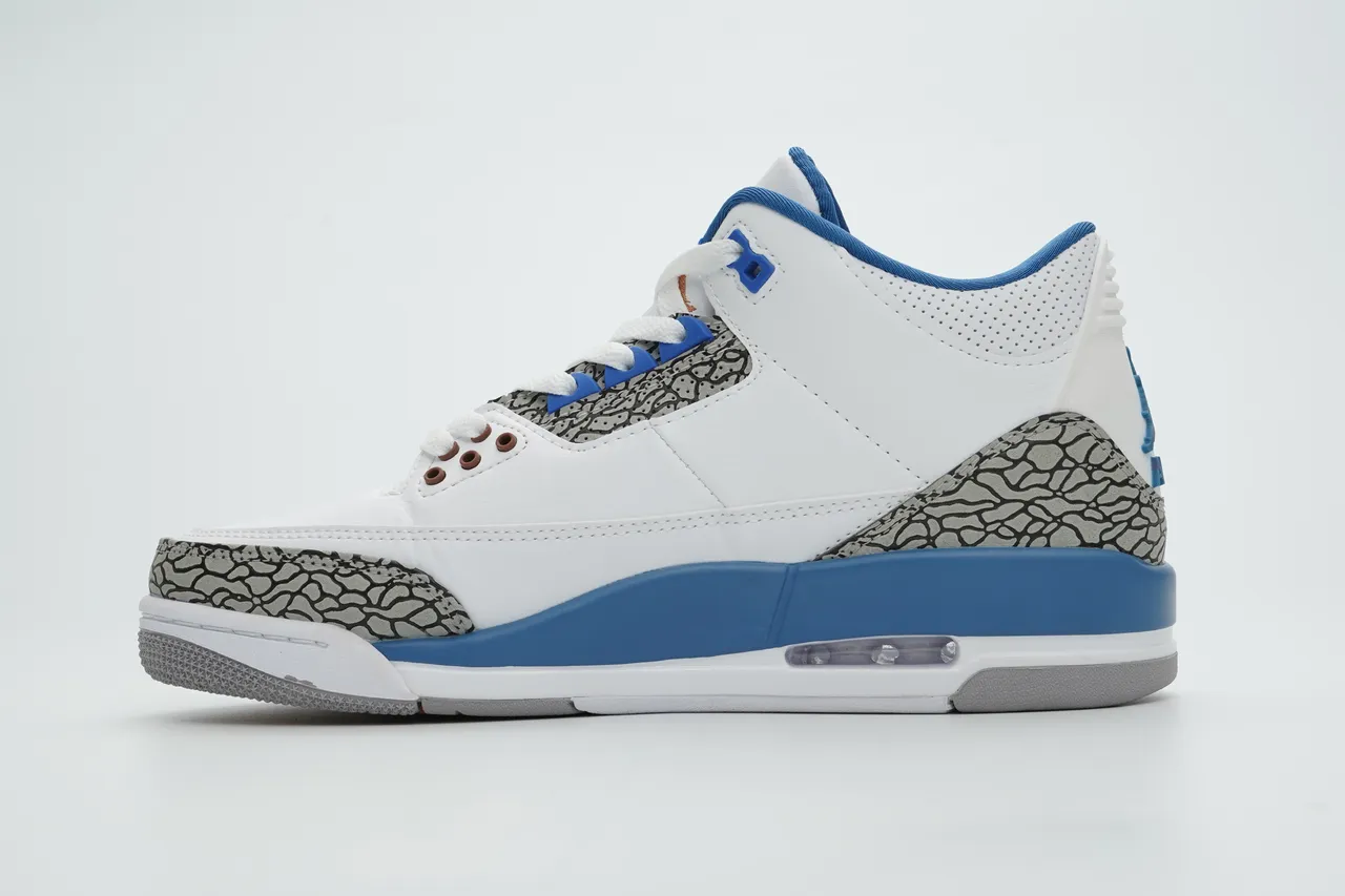 Zapatillas de baloncesto Air Jordan 3 blanco y azul real con estampado de elefante 10
