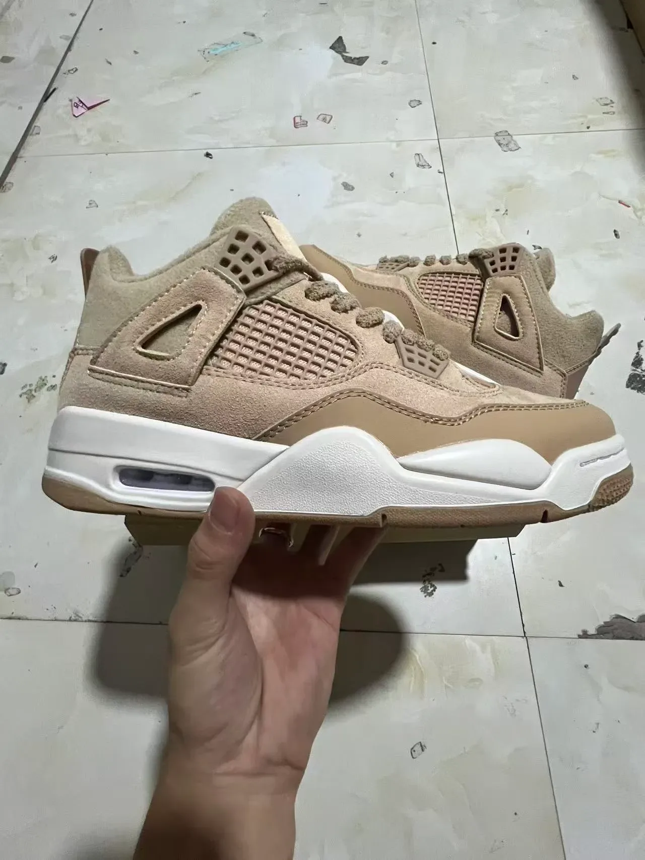 Air Jordan 4 Beige Suede Mesh High-Top Basketball Shoes 7