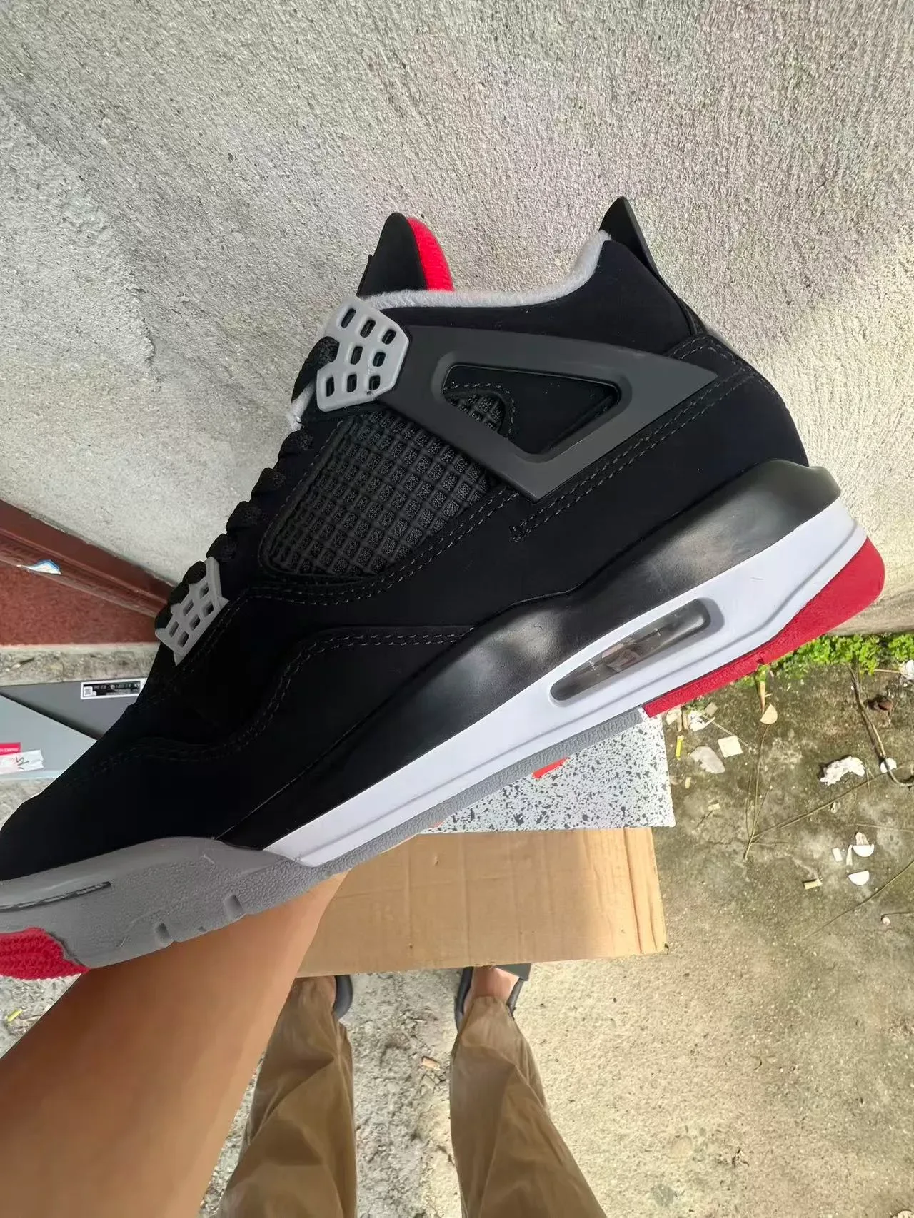 Air Jordan 4 أحذية كرة السلة أسود رمادي أسمنتي أحمر 5