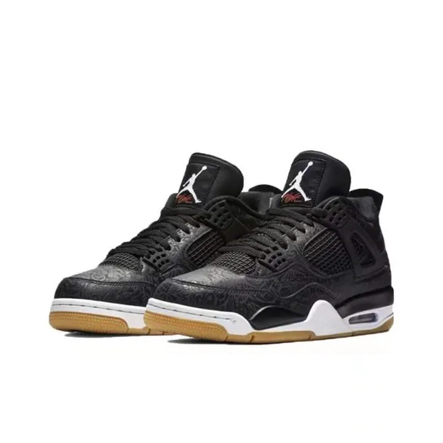Tênis de basquete Air Jordan 4 preto branco goma 3