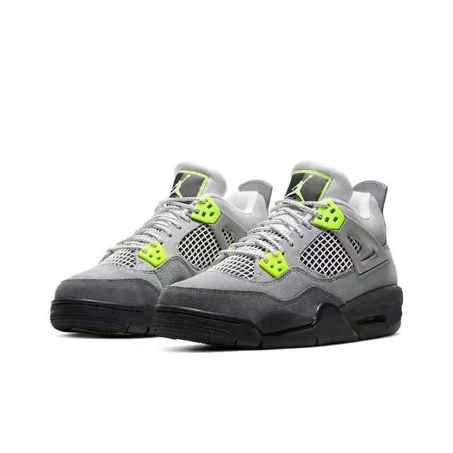 Zapatillas de baloncesto Air Jordan 4 gris y verde neón 5