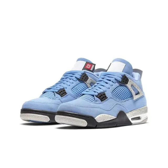 Zapatillas de baloncesto Air Jordan 4 de ante y malla azul claro 5