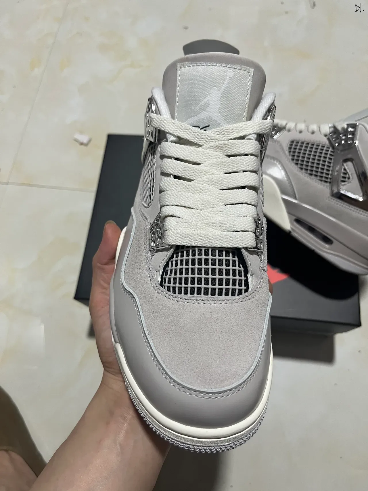 Air Jordan 4 Light Gray جلد وسويدي أحذية كرة السلة 3