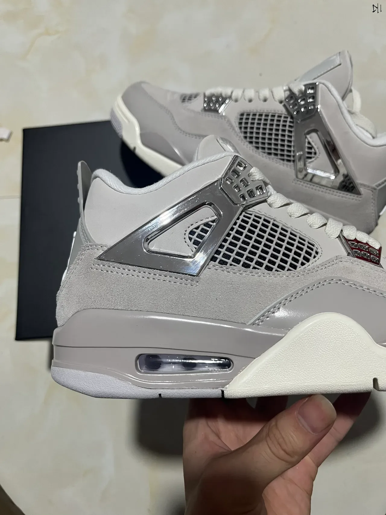Air Jordan 4 Light Gray جلد وسويدي أحذية كرة السلة 7