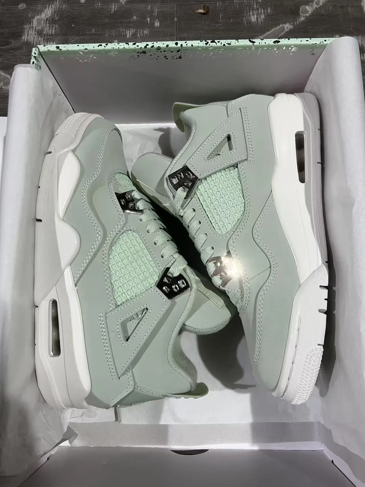 Air Jordan 4 Vert Menthe Blanc Chaussures de Basketball 9