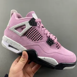 Air Jordan 4 गुलाबी स्वेड चित्तीदार सफेद बास्केटबॉल जूते