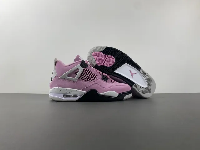 Zapatillas de baloncesto Air Jordan 4 de ante rosa y blanco moteado 12