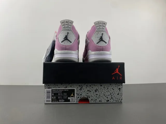 Zapatillas de baloncesto Air Jordan 4 de ante rosa y blanco moteado 17