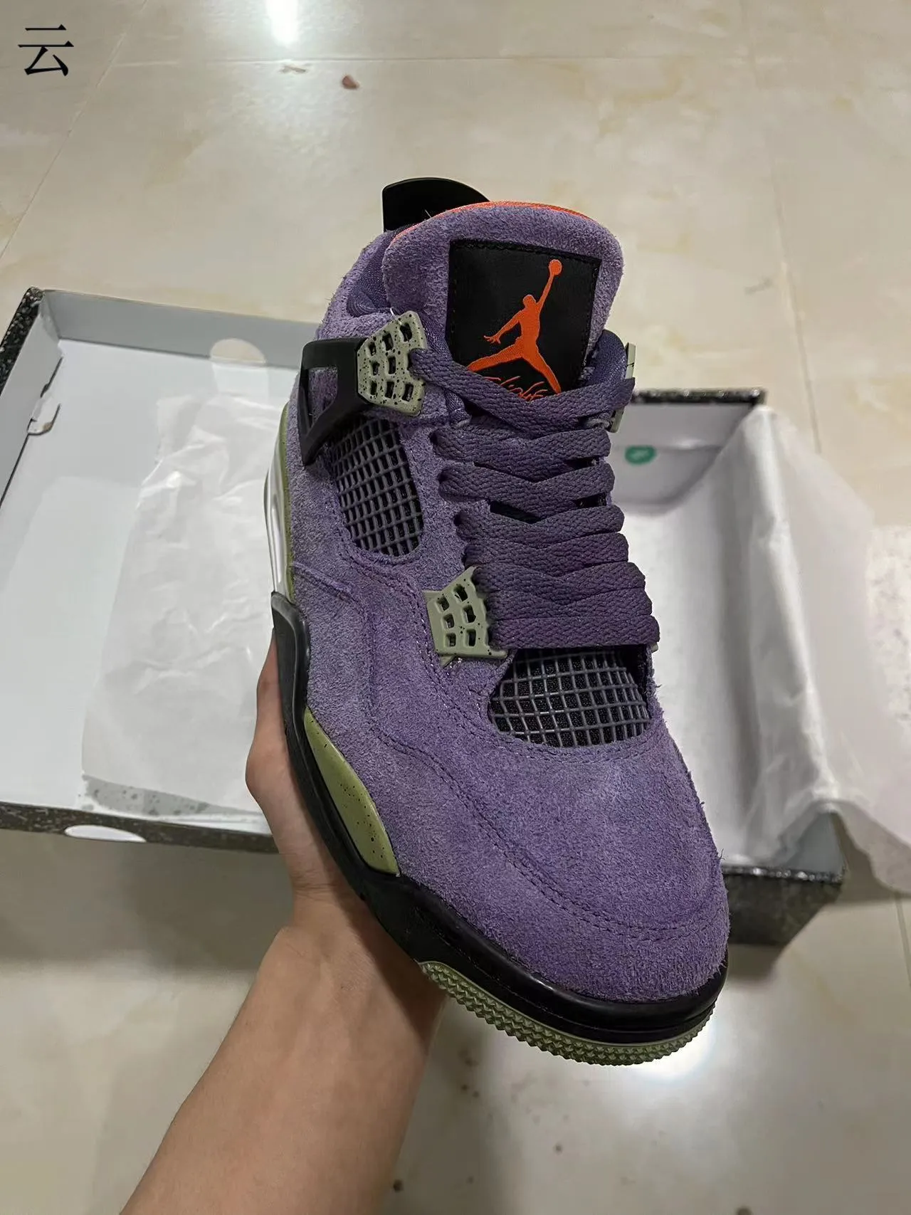 Tênis de basquete Air Jordan 4 roxo e verde-oliva salpicado 2